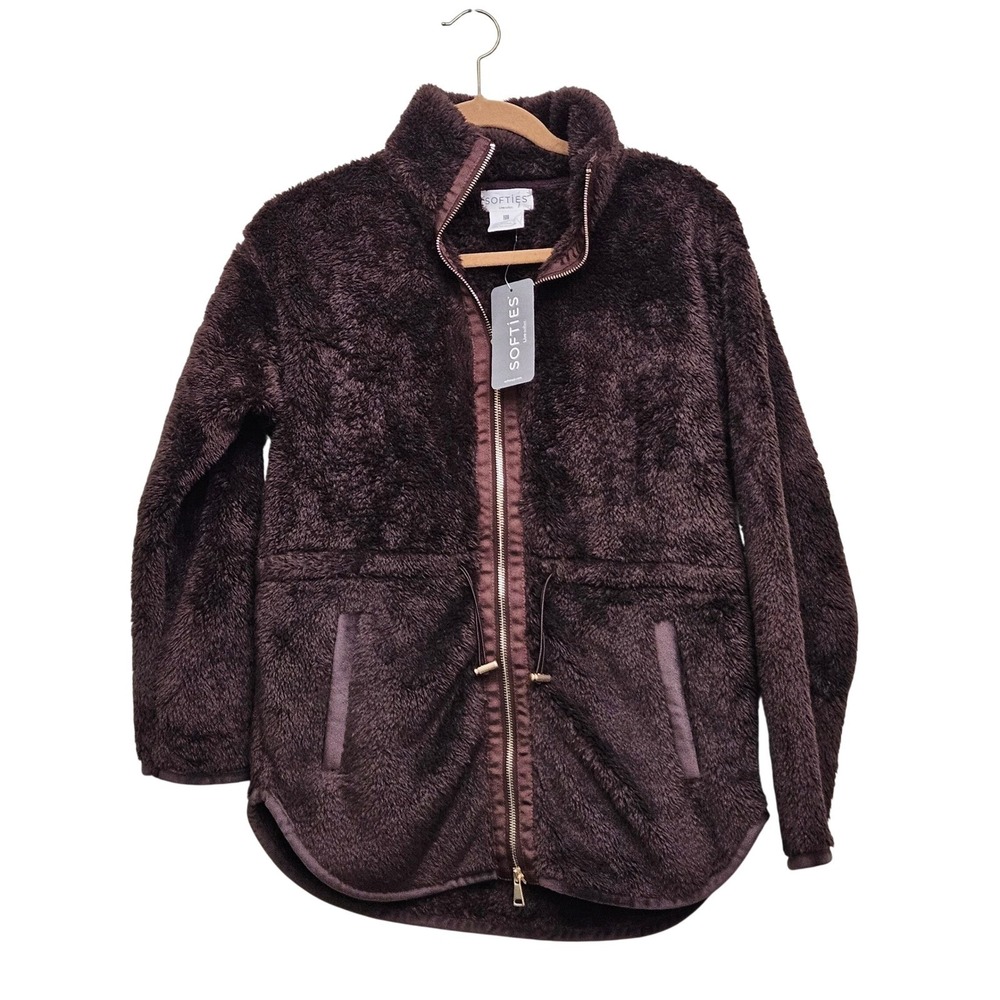 Softies Dreamplush Two Way Zip Tunic‎ Womens S Espresso Brown Fleece Jacket Cozy